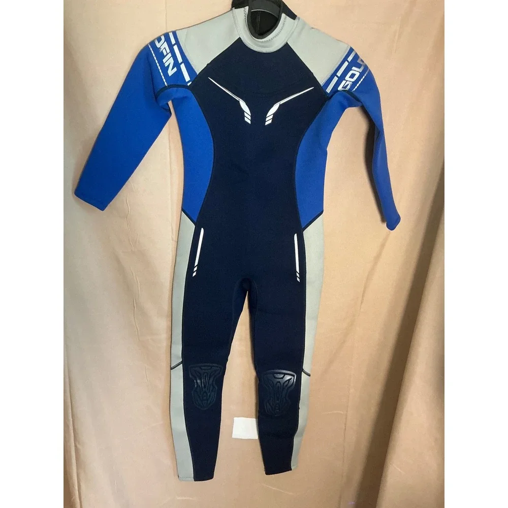 GoldFin Wetsuit Kids Size 12 Blue Excellent 3mm Neoprene Full Body Back Zip